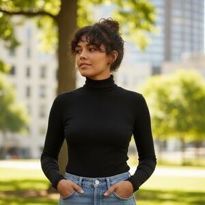 Aritzia Wilfred Sz M Ribbed Turtleneck Casual Black Long Sleeves Shirt